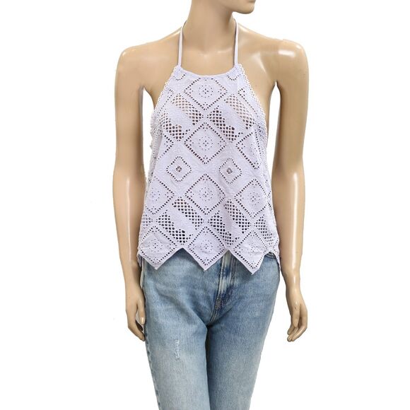 Free People Hankie Halter Tank Top Floral Eyelet Embroidered Cotton S NWD 279122 - Picture 5 of 9
